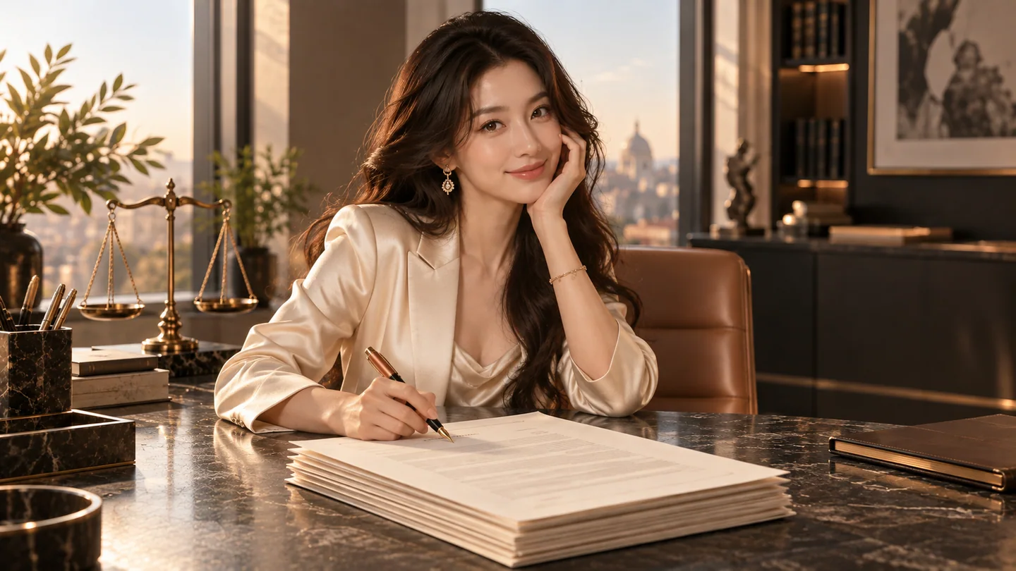 Woman reviewing documents and terms — AI editorial illustration
